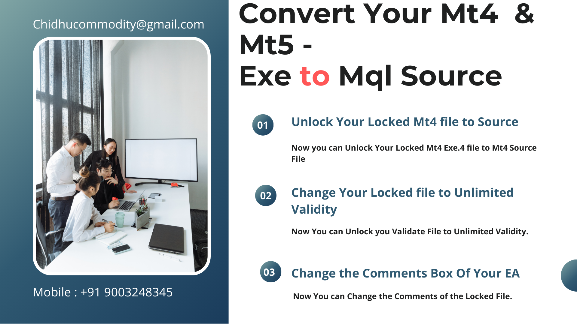 Just unlock mt4 robot By Connecting us from India - tamil Nadu. Its Easy to Unlock your Locked Mt4 Ea Robot in India from Tamil Nadu.